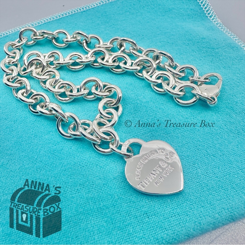 Please Return to Tiffany & Co. New York 925 Silver Heart Tag 16" Necklace (pouch